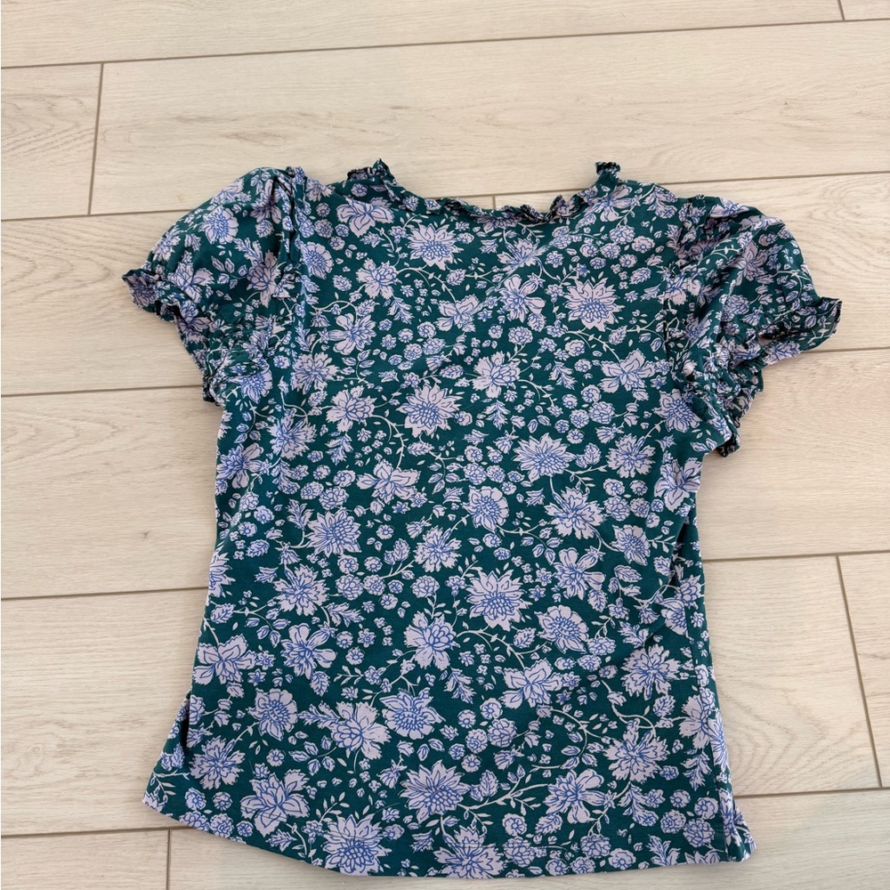 NWT Anthropologie Mauve Puff Sleeve Henley Tee Floral Top - Picture 4 of 5